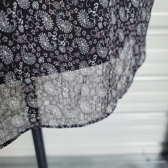 ZARA Paisley Boho Semi Sheer Long Sleeve Chiffon Blouse Lurex Black Buttons XS - Picture 10 of 12